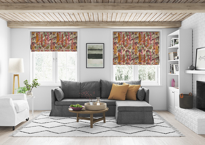 Hollihocks, Burgundy - Roman Blind - Image 5